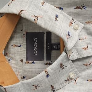 Bonobos, long sleeve, grey, skiing print, XL Short, slim fit